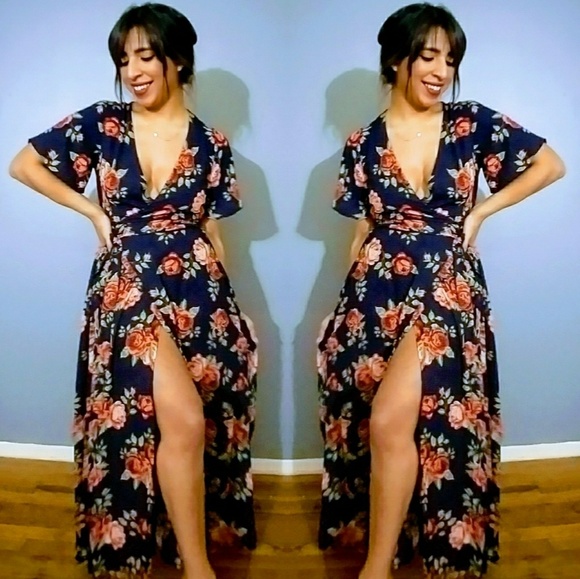 💦LAST ONE💦ZOEY NAVY BLUE FLORAL WRAP MAXI DRESS - Picture 6 of 6